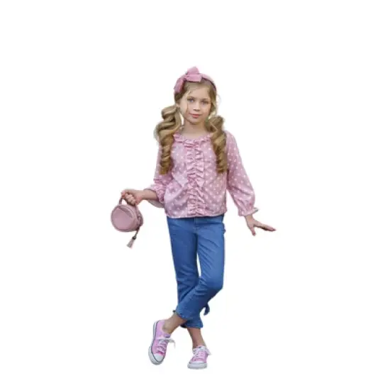 Girls Dot Dot Dot Bow Jeans Set - Mia Belle Girls image {6}