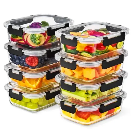 Sorbus 16 Piece Glass Meal Prep Containers with Airtight Lids - Preserves Freshness, Oven Safe, durable, BPA-free image {10}
