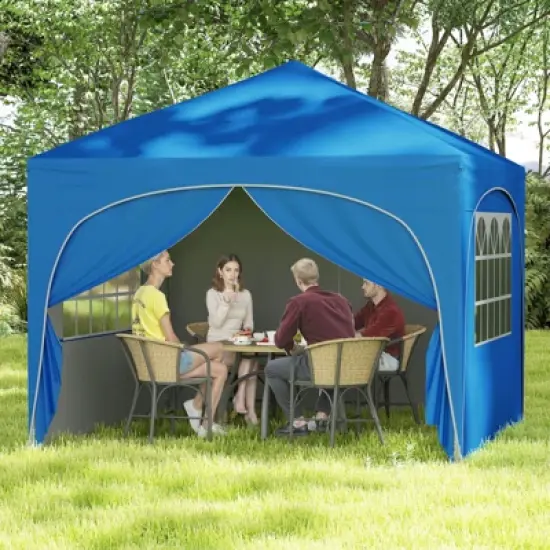 Costway 10 X 10 FT Pop up Canopy Tent Outdoor Easy Setup Sunshade with Wheeled Bag Blue/White/Gray image {3}