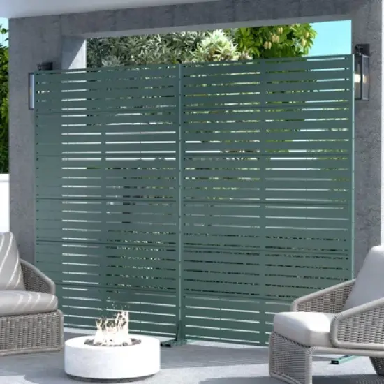 PexFix 72 in. x 47 in. Green Metal Freestanding Privacy Screen Garden Fence For Deck Patio Balcony Outdoor Privacy Panel Louvered Design image {2}