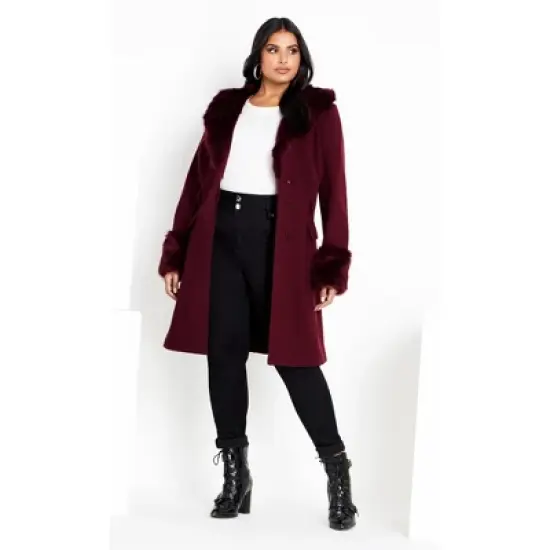 Women's Plus Size Make Me Blush Coat - Bordeaux | CITY CHIC image {2}