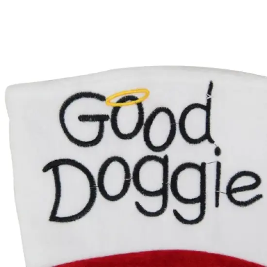 Northlight 19" Red and White Embroidered Halo "Good Doggie" Christmas Stocking with Cuff image {1}