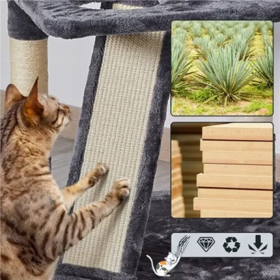 Yaheetech 76"H Large Plush Cat Tree with Platforms for Kittens Cats image {5}