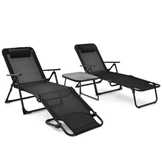 Costway 3pcs Patio Folding Chaise Lounge Chair PVC Tabletop Set Outdoor Portable Beach image {9}