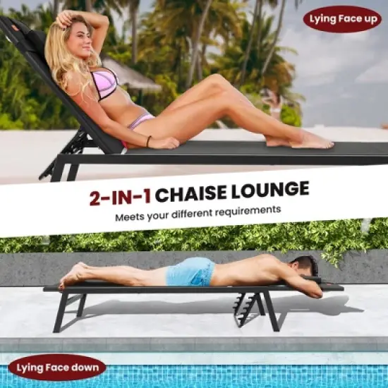 Tangkula 2 Pieces Patio Sunbathing Lounge Chair w/ Face Hole & Detachable Head Pillows Poolside image {3}
