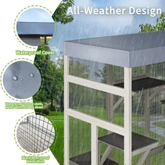Gulches Large Wooden Outdoor Catio for Cats with Waterproof Roof and Two Houses image {2}