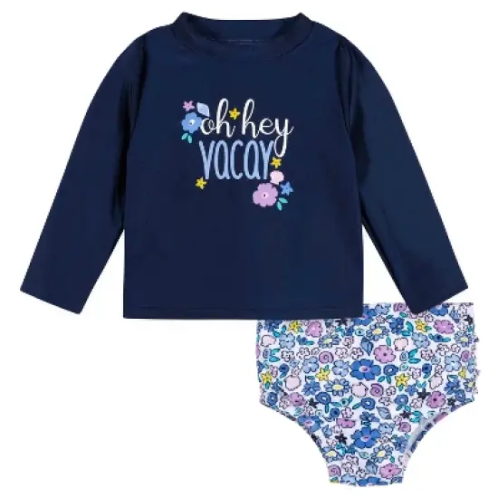 Gerber Baby & Toddler Girls' Two-Piece Swim Briefs and Long Sleeve Rash Guard Set image {8}