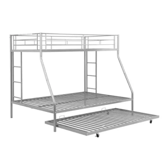 Twin over Full Steel Bunk Bed with Twin Size Trundle Bed and Two-Side Ladders-ModernLuxe image {4}