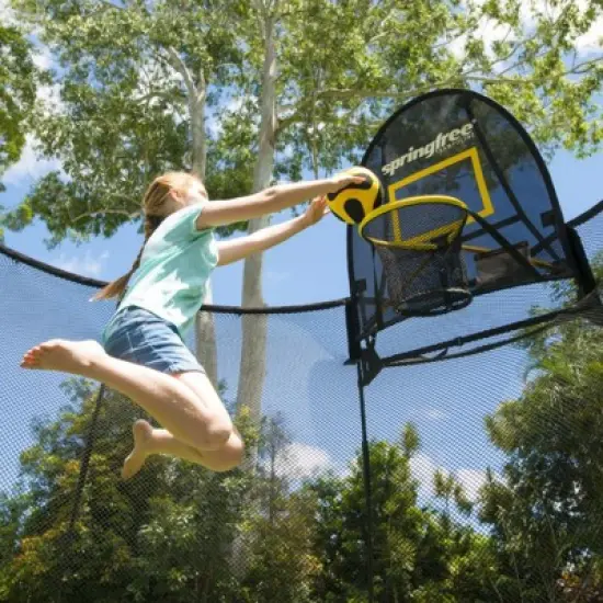 Springfree Trampoline Outdoor Jumping Basketball Backboard Game FlexrHoop Accessory Attachment with Inflatable Ball and Air Pump, Black image {2}