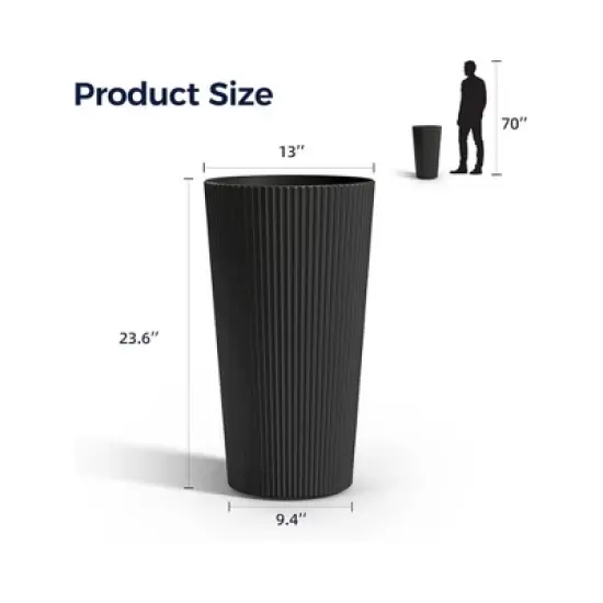 INFURNIC Planters, Outdoor Flower Pot, Tall Planters with Drainage Hole, for gardens, patios, or indoor spaces, 2PCS, Black, 13"*13"*23.6" image {3}