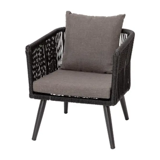 Emma and Oliver Black & Gray Woven All-Weather Four-Piece Conversation Set with Cushions & Metal Coffee Table for Porch, Backyard and Patio image {6}