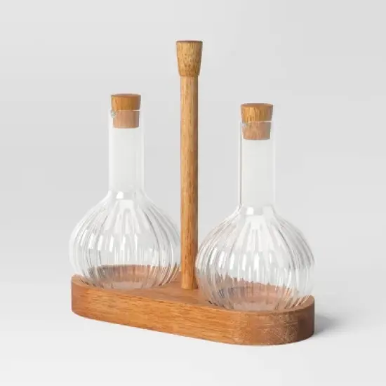 10oz Oil and Vinegar Bottle with Wood Caddy - Threshold&trade; image {2}