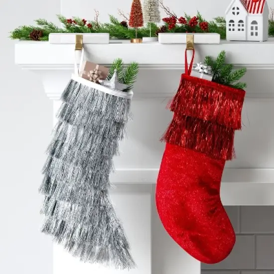 20" Christmas Tinsel Stocking Silver - Wondershop&trade; image {1}