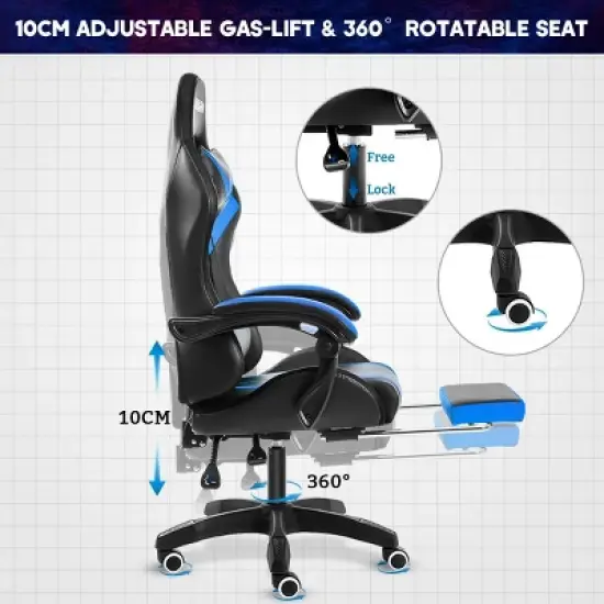 Hoffree Comfort Massage Racing Gaming Chair Ergonomic Office PC Chair with Footrest & RGB Light image {5}