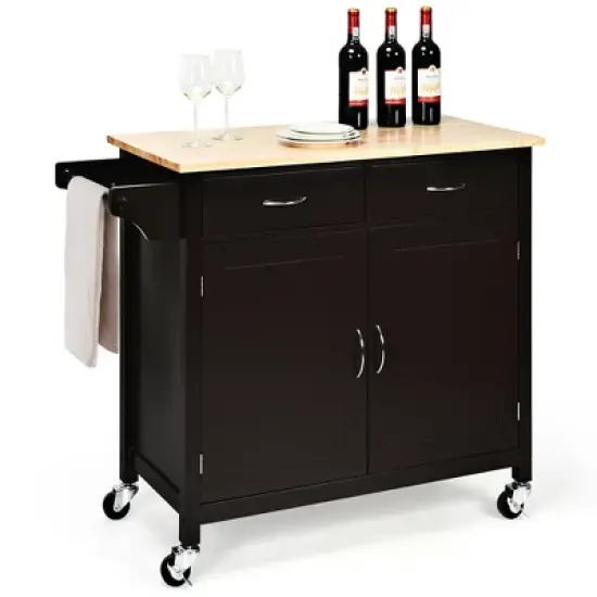 Costway Modern Rolling Kitchen Cart Island Wood Top Storage Trolley Cabinet Utility Brown image {3}
