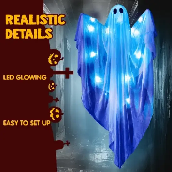Joyfy Halloween Hanging Ghost Outdoor Decoration, 47&rdquo; LED Light Hanging Ghost Halloween Hanging Decoration for Indoor Outdoor Party Decor image {5}