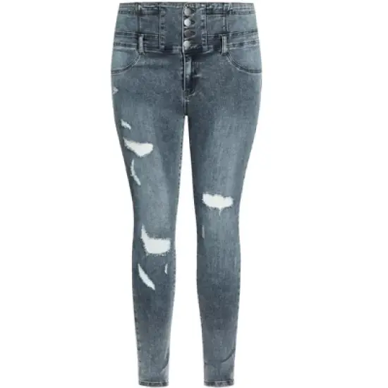 Women's Plus Size Asha Rip Corset Jean - blue gray | CITY CHIC image {4}