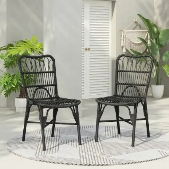PE Wicker Patio Accent Chair Set Of 2,Modern Armless Chair With Petal-shaped Back,Patio Chairs Wicker,Outdoor Furniture -Maison Boucle image {7}