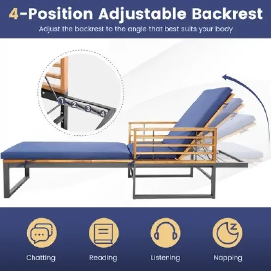 Tangkula Outdoor Chaise Lounge Chair w/ 4-Position Adjustable Backrest Poolside Patio Navy image {6}