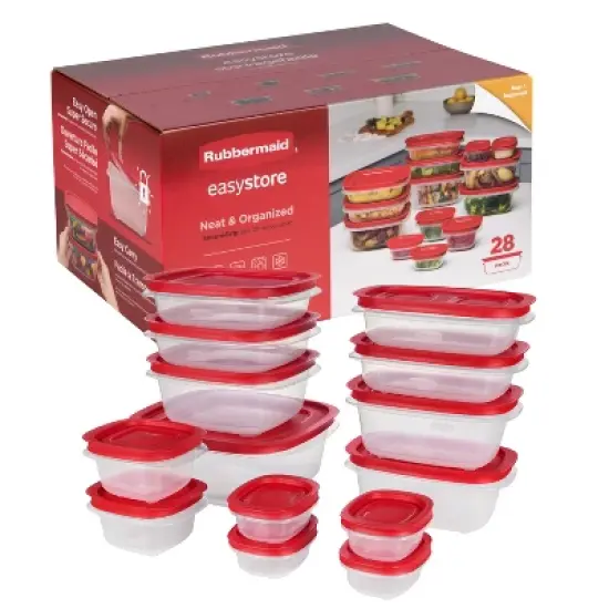 Rubbermaid 28pc Easy Store Rectangle Square Food Storage Container Set Red image {5}