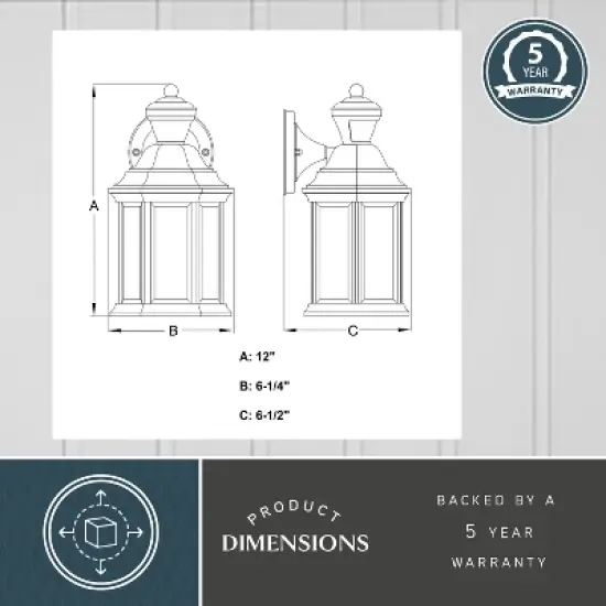 VAXCEL Auburn Aluminum 6.25-in. W 1 Light Motion Sensor Dusk to Dawn Outdoor Wall Lantern Clear Glass image {10}