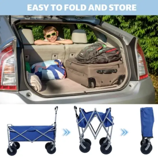 FATMOON Collapsible Utility Wagon Cart with 360lb Capacity & Adjustable Handle & Cup Holders for Beach,Camping,Gardening, Outdoor image {4}