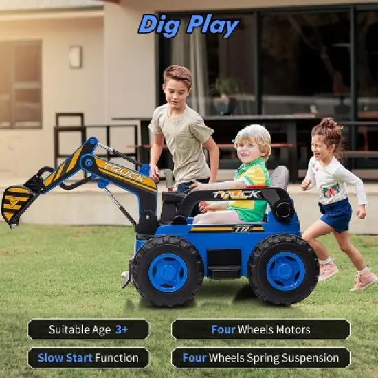 12V Kids Ride On Excavator Digger Car with Remote Control & Electric Digging Arm with 10Ah Large Battery, 4x75W Driving Motors image {3}