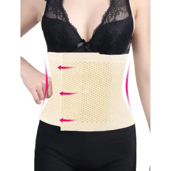 Unique Bargains Mesh Breathable Postpartum Belly Abdominal Shaping Belt Waist Wrapping Shaper Cincher Corset Shapewear Beige L image {1}