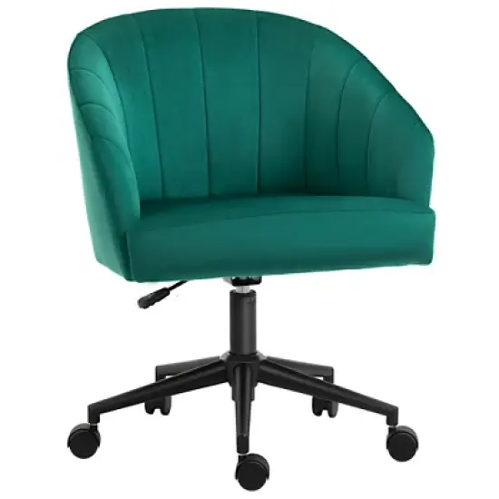 HOMCOM Retro Mid-Back Swivel Fabric Computer Desk Chair Height Adjustable with Metal Base, Leisure Task Chair on Rolling Wheels for Home Office, Green image {3}