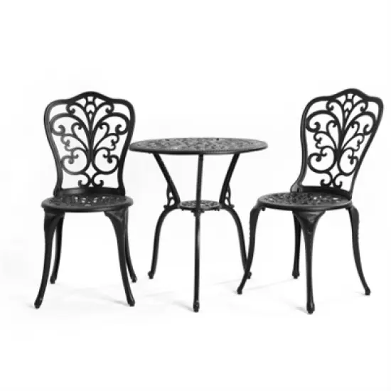SKRAN Set of 3 Outdoor Table and Chair Set , Patio Furniture Set,Rust-Resistant Cast Aluminum Patio Bistro Set for Patio, Balcony, Garden, Black image {3}