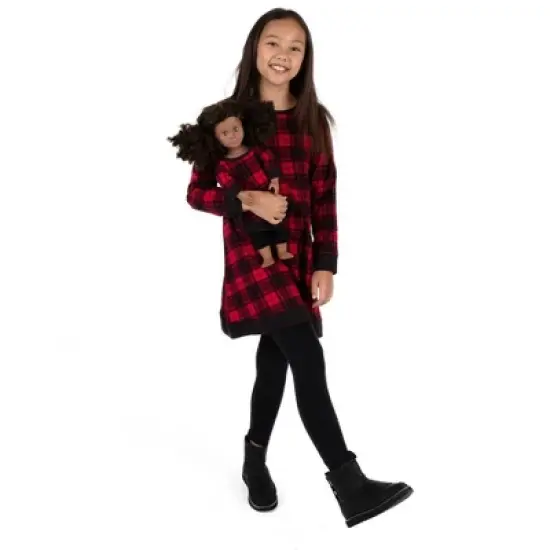 Leveret Girl and Doll Matching Christmas Cotton Dress image {1}