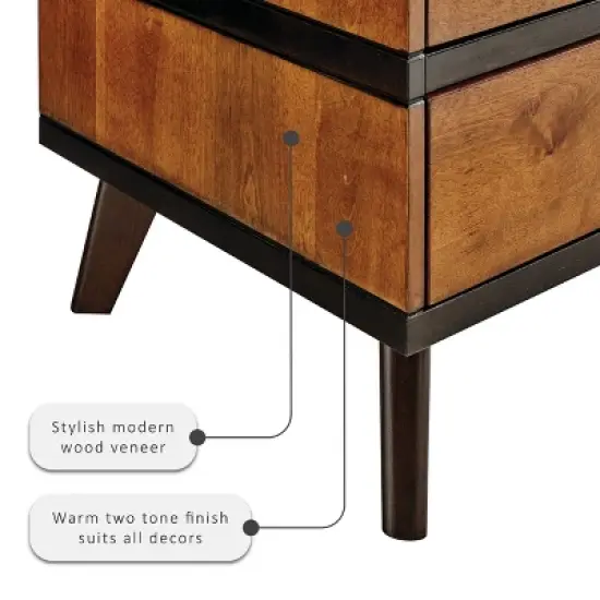 Mid-Century Modern 2 Drawer Nightstand Walnut - Linon image {4}