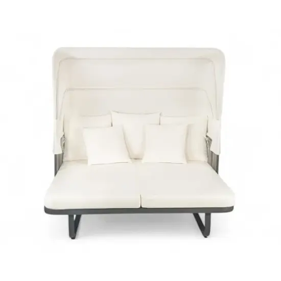 57" Outdoor Patio Rattan Daybed Sunbed with Retractable Canopy and Pillows image {9}