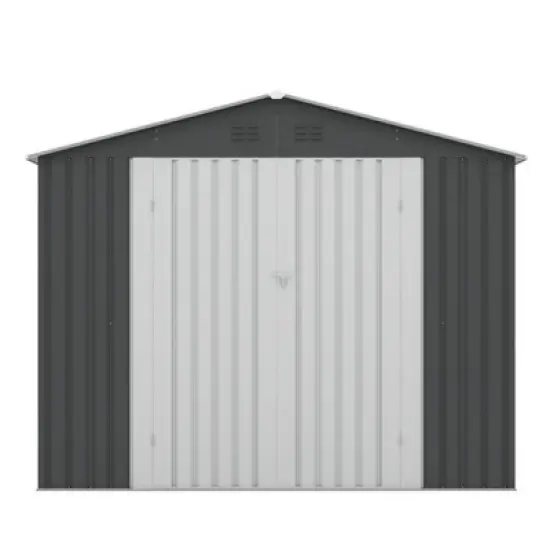 SEVOBAL Storage Sheds Hinge Portal Outside Storage Room With All-Weather Design Metal Tool Shed For Backyard, Patio, Lawn, Gray, 101.6"*142.1"*80.1" image {4}