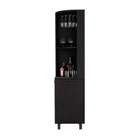 Gulches 10 Bottle Wine Cabinet with Single Door Storage,2 Superior Shelves Compact Corner Design, Natural Oak and Black Finish,Ready to Assemble image {8}