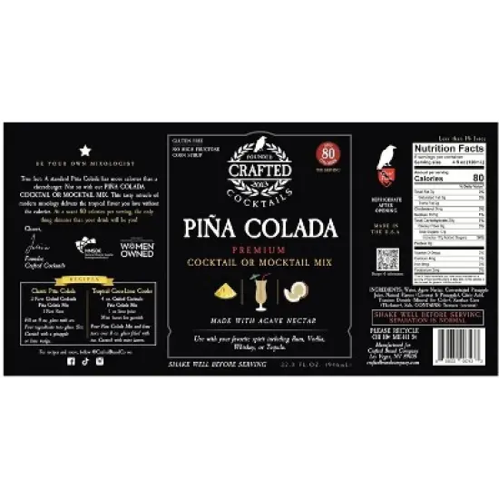 Crafted Cocktails Pina Colada Mix: 2 Pack: 80 Calories Per Serving, Premium Coconut Cream, Pineapple Juice and Organic Agave&nbsp; 8 Cocktails Per Bottle image {8}