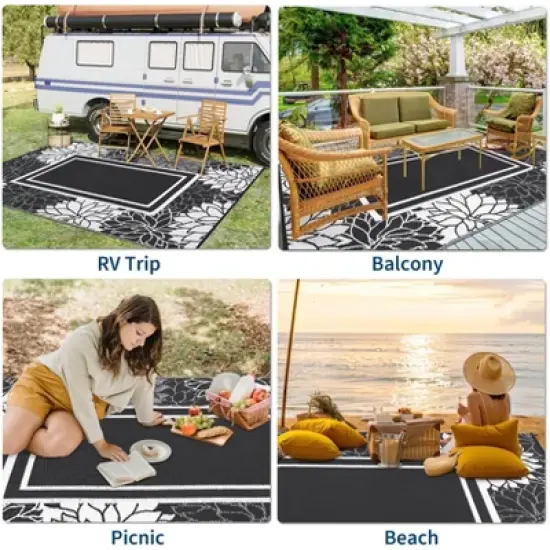 homfan 8'x10' Outdoor Rug - Waterproof Reversible for Patio, RV, Deck image {5}
