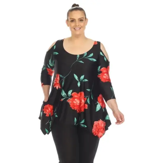 Plus Size Floral Printed Cold Shoulder Tunic image {5}