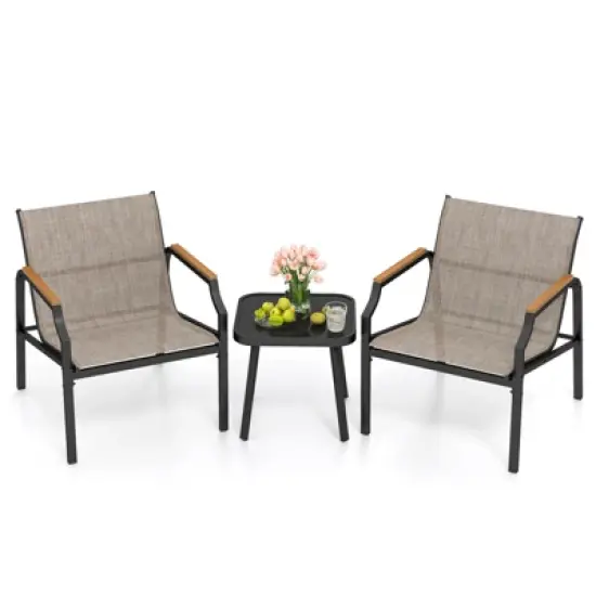 Tangkula 3 PCS Outdoor Chair Set Metal Frame Armchair & Table w/ Breathable Fabric Seat image {10}