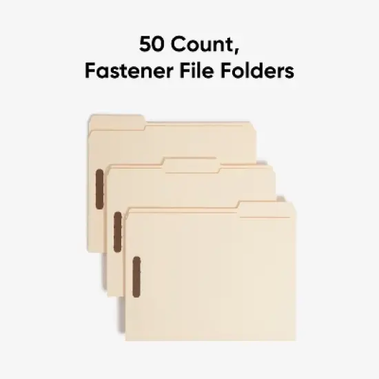 Smead Fastener File Folders, 50 Count, Manila, Reinforced 1/3-Cut Tabs, Letter Size (14537) image {2}
