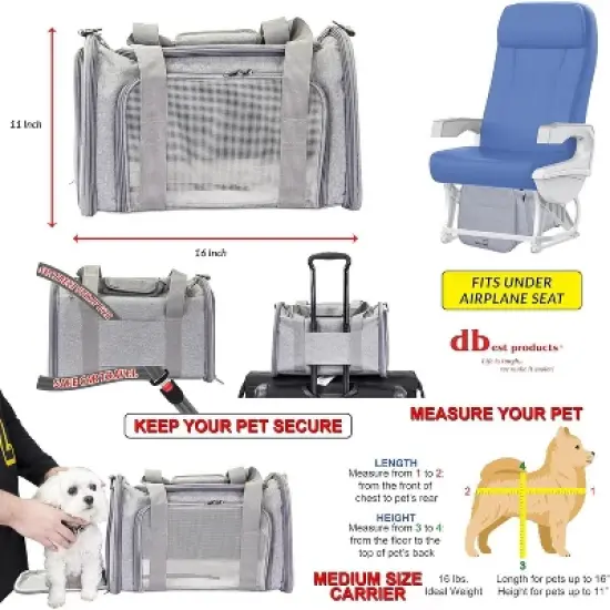 dbest products Pet Smart Cart Carrier Sport Soft Sided Collapsible Folding Travel Bag For Dogs Cats Airline Approved - 11 x 16 inch image {1}