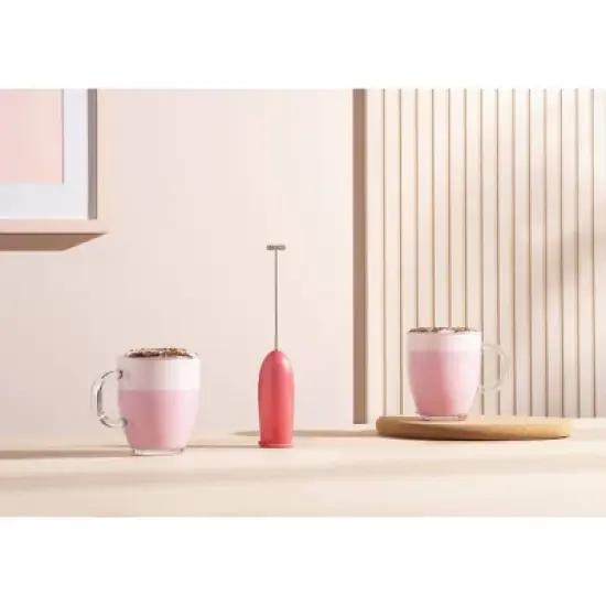 Bodum Schiuma Milk Frother Pink: Handheld Frother Wand for Coffee, Battery-Powered Mixer, Stainless Steel & Plastic image {4}