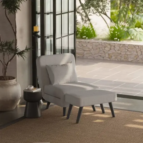 Dolonm  Linen 3-in-1 Foldable Chaise Lounge-Adjustable Backrest & Ottoman, Convertible Sofa Bed for Small Spaces image {4}