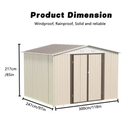 10x8 FT Outdoor Garden Shed with Hinge Door,Large Metal Backyard Patio Storage Shed,Aluminum Alloy Frame Tool Shed with Ventilation-Coolbibila image {2}