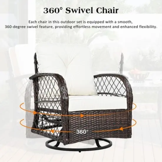 3pcs Outdoor Rattan Chat Furniture Set,  Patio Garden Seating Group Conversation Set with Swivel Chairs and Table -ModernLuxe image {3}