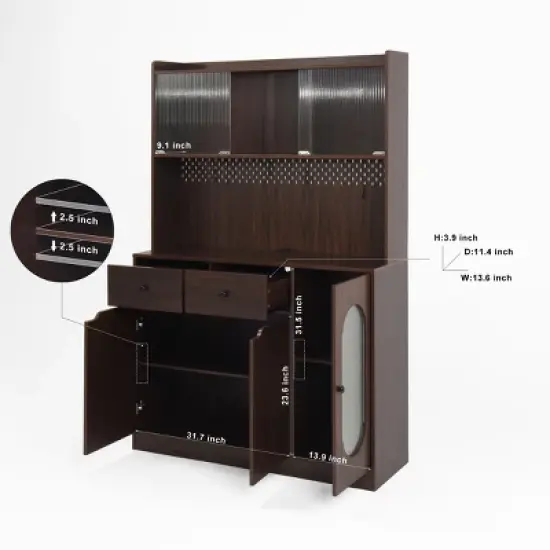 TIRAMISUBEST 71 Inch Tall Wooden Kitchen Pantry Cabinet with Storage Shelves - Walnut Finish Freestanding Organizer image {5}