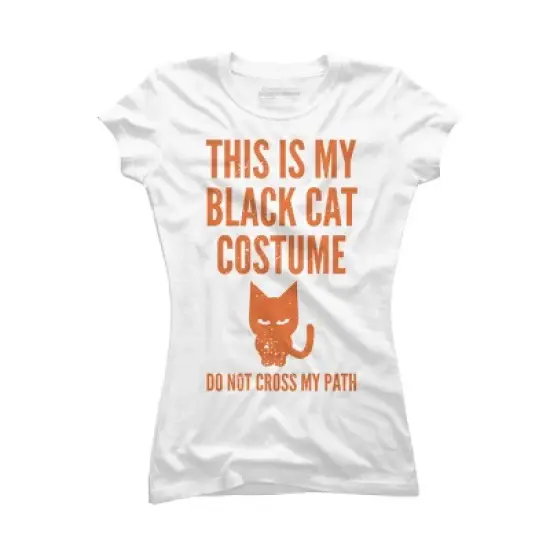 Junior's Design By Humans Halloween Introvert Black Cat Costume By Commykaze T-Shirt image {4}