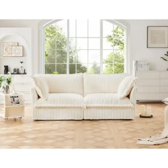 NicBex Couches for Living Room Single Deep Seat Sofa Couch Corduroy Slip-covered Armchair with 1 Big Back Cushion and 2 Big Toss Pillows image {5}
