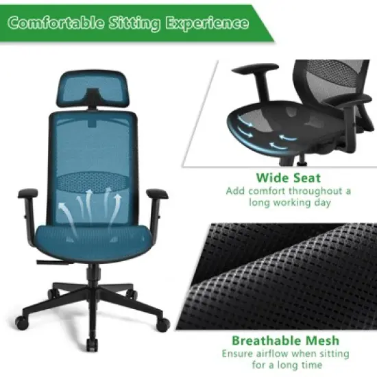 Tangkula High Back Mesh Office Chair Ergonomic Executive Chair Swivel Computer Task Chair w/ Headrest Black/ Gray image {5}