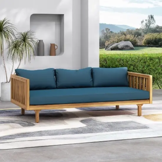 GDFStudio Bordeaux Acacia 3-Seater 67" Outdoor Sofa with Water-Resistant Cushions image {12}